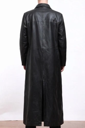 Mens Black Genuine Lambskin Leather Stylish Trench Coat Casual Style Long Coat image 2