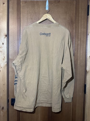 Carhartt Langarmshirt 2XL hellbraun Workwear Logo Distressed Faded Grunge - Bild 3 von 6