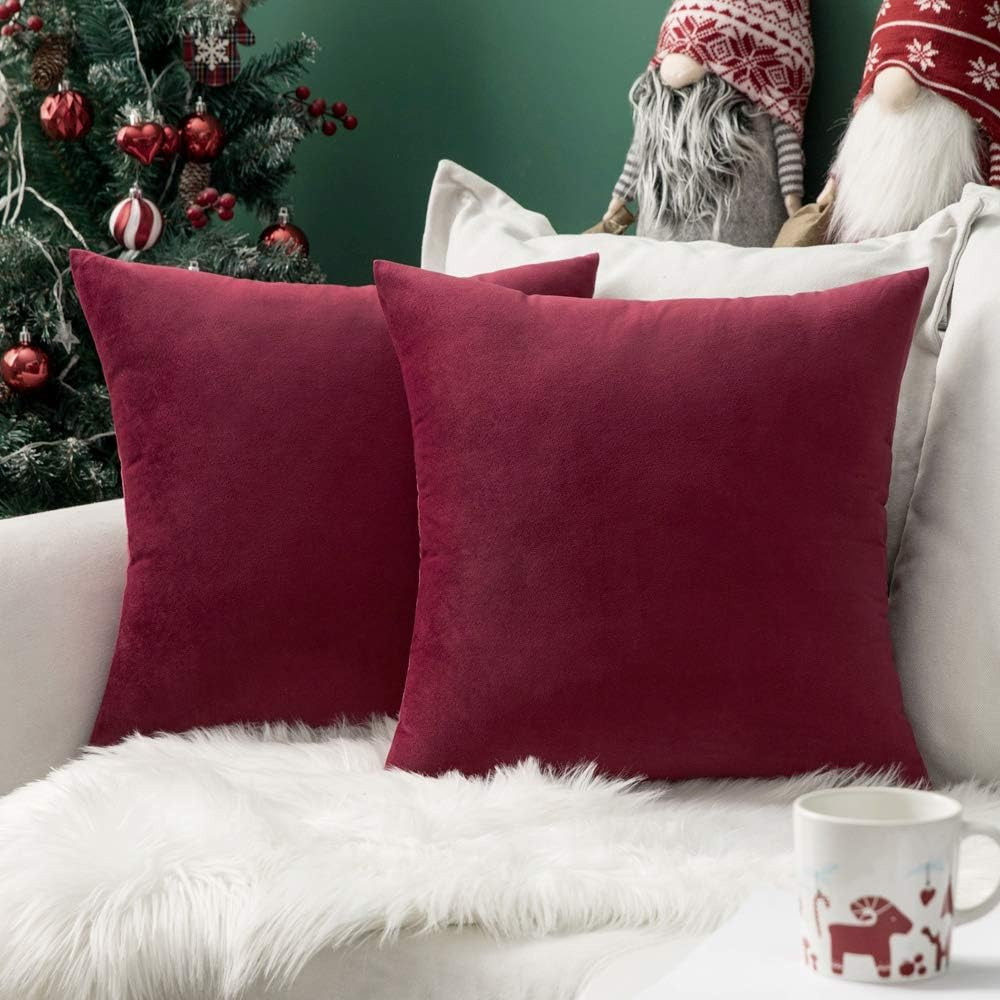 Set 2 Federe Natalizie in Velluto Morbido 45x45 Copricuscini Divano