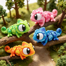 4PCS 3D Printed Articulated Chameleon Figurine Set Flexible Mini Desk Decor Co