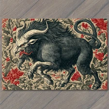 Art Print Krampus Beast Holly Branch Christmas Demon Creature Vintage Folklore G