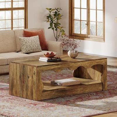 47-Inch Rectangle Coffee Table, Farmhouse Wooden Coffee Table for Living Room