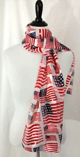 USA Scarf Head Wrap Womens Silky American Flag Red White Blue Striped Print