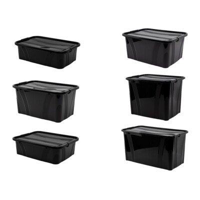 Aufbewahrungsbox schwarz mit Deckel 7-80L Kunststoffbox Regalbox Kiste Behälter