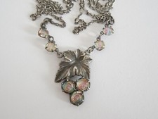 Kette Silber Rheinkiesel Steine Weinblatt Weintrauben 2,6 g/43,5 cm