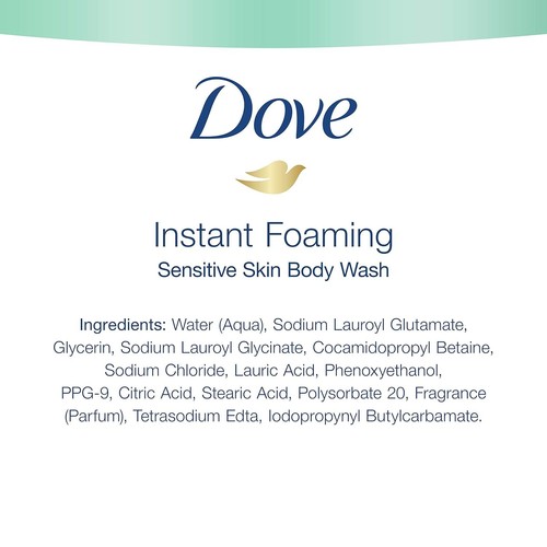 Dove Instant Foaming Body Wash Suave Suave Piel Sensible 13.5oz Paquete de 4 - Imagen 7 de 8