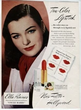 VTG Makeup AD 1945 Ella Raines Max Factor Tru-Color RED Lipstick Photo Print