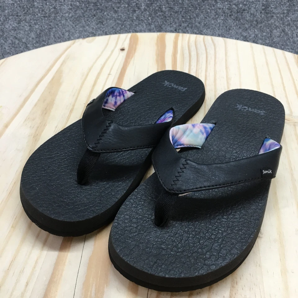 Sanuk Sandalia Juvenil 4-5 Negro Yoga Mat Chanclas Tanga Sin Cordones Informal 1138771 Foto 3 de 4