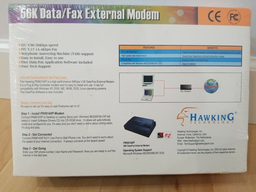 Hawking Technology PN5614XP 56K External Data Fax Modem, NEW Sealed 2002 NIB - Picture 5 of 12