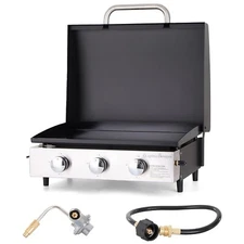 3 Burner Portable Camping Griddle Flat Top Grill 24" Propane Gas Table Top Grill