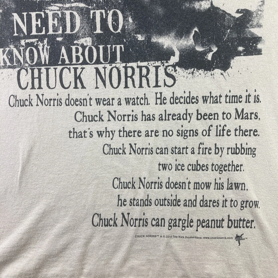 Camiseta Chuck Norris 2010 adulto XL bronceada gráfica hechos artes marciales karate Foto 3 de 4