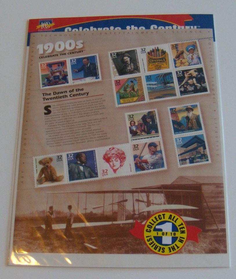 CELEBRATE THE CENTURY 1900-1990. Complete 10 Sheet Set US Stamps USA # 3182-3191 - Image 4 of 4