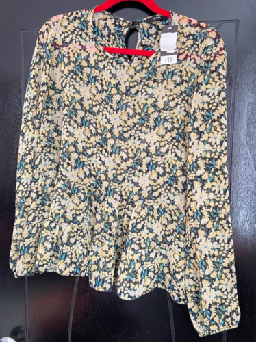 Camicetta donna George chiffon trasparente floreale verde lime manica lunga box taglia 22