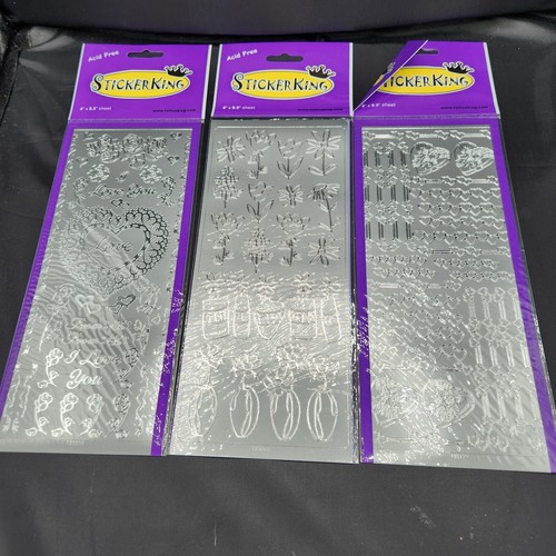 Sticker King - Peel-off Stickers - Silver Lot 3 New - Flowers Hearts - 4 x 9.5" - Picture 6 of 12