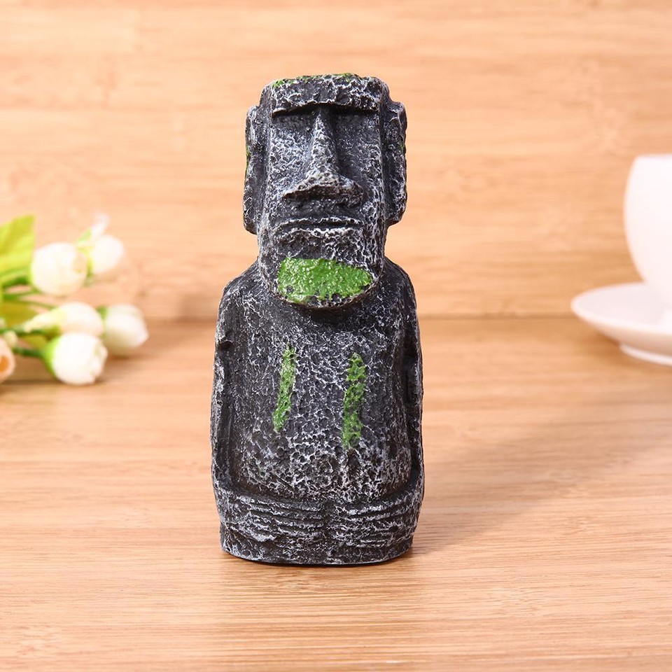 Fish Tank Landscaping Artificial Easter Island Statue Decoration(Small