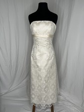 GALINA Sz 4, Ivory Lace Strapless Tea Length Wedding Dress T8627