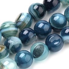 5 Strands 8mm Dyed Round Blue Natural Striped Banded Agate Beads Strands 14.96''