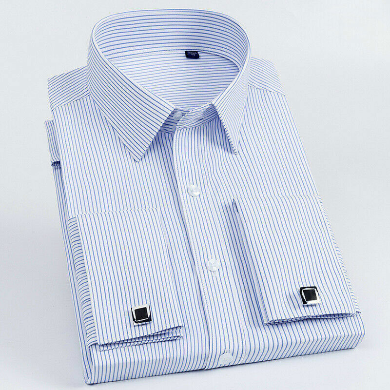 Luxury Men's Dress Shirts Long Sleeve French Cuff Business Casual