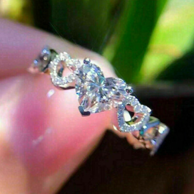 Zhx Exquisite Women's 925 Sterling Silver Floral Ring Proposal Gift Two Tone Diamond Jewelry 18K Rose Gold Vine Flower Bridal Engagement Rings Wedding Band Size 6-10 (10) Price In Saudi Arabia