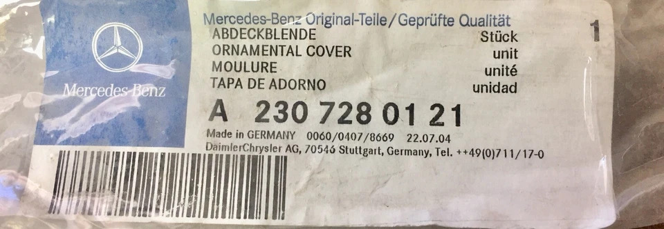 Moldura de borde de puerta izquierda para MERCEDES SL500 SL600 SL55 SL65 AMG 2307280121 OEM NUEVO Foto 3 de 4