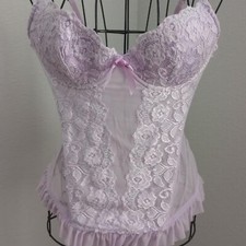 Cabernet Y2K Style Lavender Ribbon Floral Lace Sheer Mesh Purple Corset Bustier