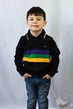 Mardi Gras Kids Long Sleeve Black Polo Shirt