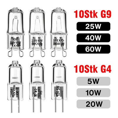 10 Stück Halogenlampe G4 G9 5W 10W 20W 25W 40W 60W Warmweiß Leuchtmittel Birne