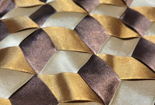 Satin Ribbon Weave Throw Pillow Cover 17 Inch Square Dark Brown Beige Gold Lined - Picture 2 of 6