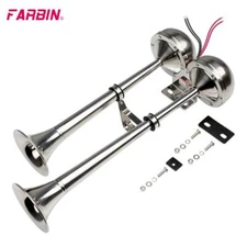 FARBIN 24V Waterproof Marine Horn, Stainless Steel Double Tube Electric Horn    