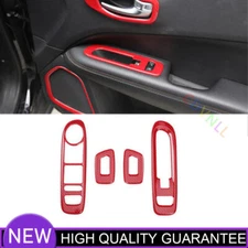 Car Glass Window Lifting Lock Panel Trim For Jeep Compass 17-20 Red Carbon Fiber
