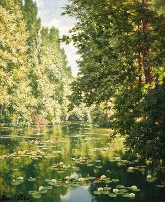 Art Giclee Oil Painting Lakeside water lilies  Giclee