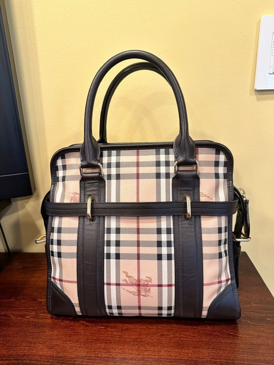 Burberry Haymarket Check Minford Portrait Tote-Chocolate | eBay