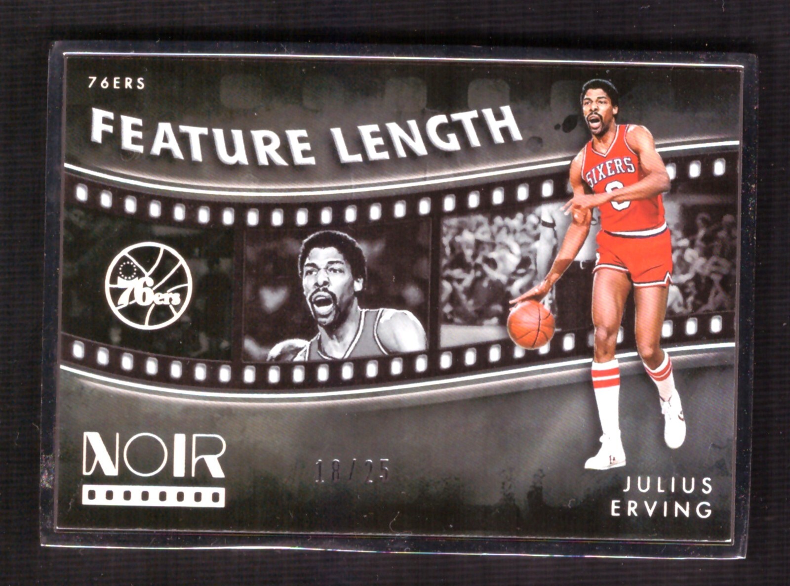 2023-24 Panini Noir Julius Erving Feature Length Metal Frame 18/25 76ers