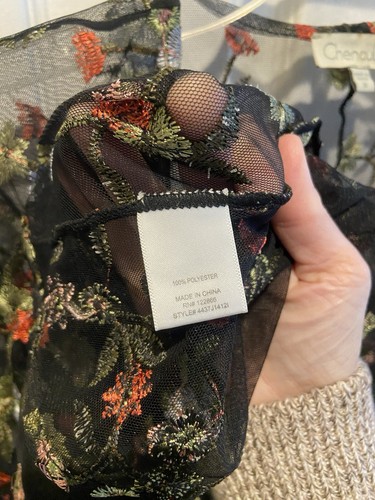 Chenault Floral Embroidered Sheer Overlay Womens Medium Black Top Y2K Duster - Picture 11 of 16