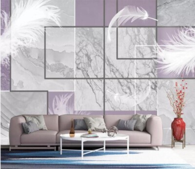 3D Feather Marble ZHUA40498 Wallpaper Wall Murals Removable Self-adhesive Ann