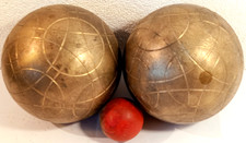 2  BOCCE IN METALLO CON  1 PALLLINO-GIOCO BOCCE-VINTAGE-D'EPOCA-COLLEZIONE-USATE