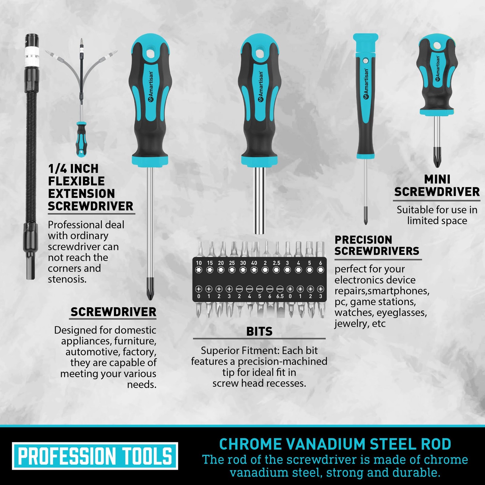 Magnetic Screwdrivers Set with Case, Amartisan 43-piece Includs Slotted, Phil...