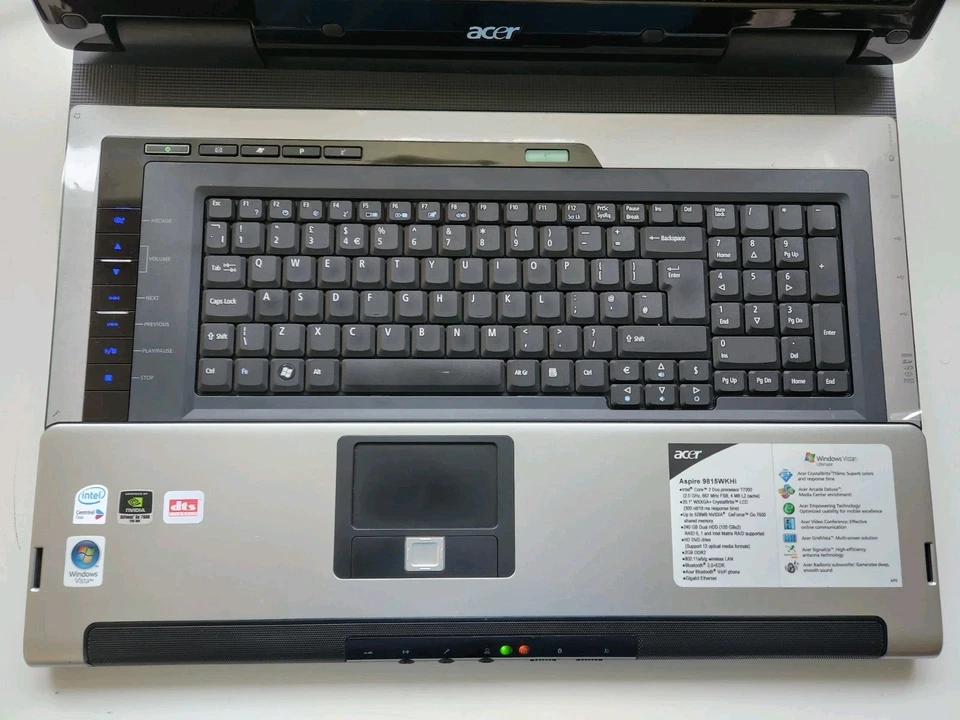 Rare Retro Gaming Laptop Acer Aspire 9815 , 20.1" LCD , Raid 240GB Intel Core 2 - Image 2 of 4