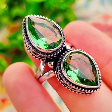Green Sapphire Lab Created Gemstone Ring 925 Sterling Silver Womens Jewelry Ring
