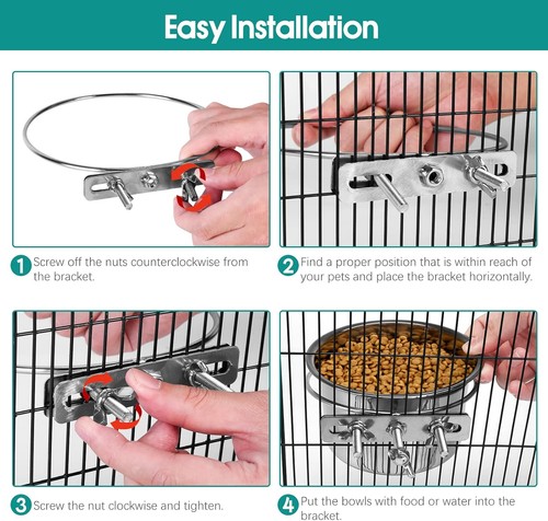 2 PIEZAS TAZÓN GRANDE DE AGUA PARA COMIDA PARA PERROS PARA JAULA Perrera para mascotas Cuencos colgantes Abrazadera Soporte - Imagen 7 de 9