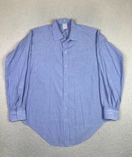 Vintage Brooks Brothers Shirt Mens 17 34/35 Blue Check Dress Long Sleeve USA 80s