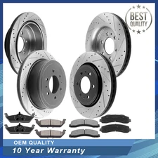 For Ford F150 Front Rear Disc Brake Rotors and Ceramic Brake Pads 6 Lugs Rotor