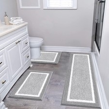 Pauwer Bathroom Rug Set 3 Piece, 18"x26" 18"x48" U Shape 20"x24", Light Grey