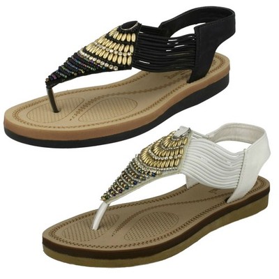 Savannah Damen-Sandalen niedriger Keilabsatz Perlen Zehensteg