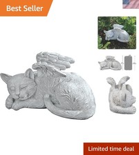 Hand-Cast Cat Angel Pet Memorial Grave Marker - Antique Stone Finish, 10-inch