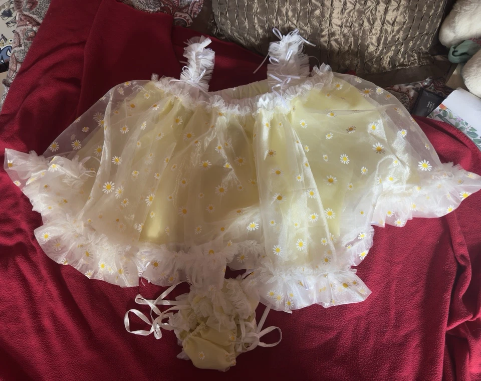 Camisón Babydoll Estilo Años 60 De Colección Transparente Hecho a Mano Amarillo M-L Sissy Crossdress Foto 2 de 4