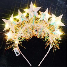 Light Up Star Headbands Glitter LED Hair Band Birthday Glowing Tinsel Xmas