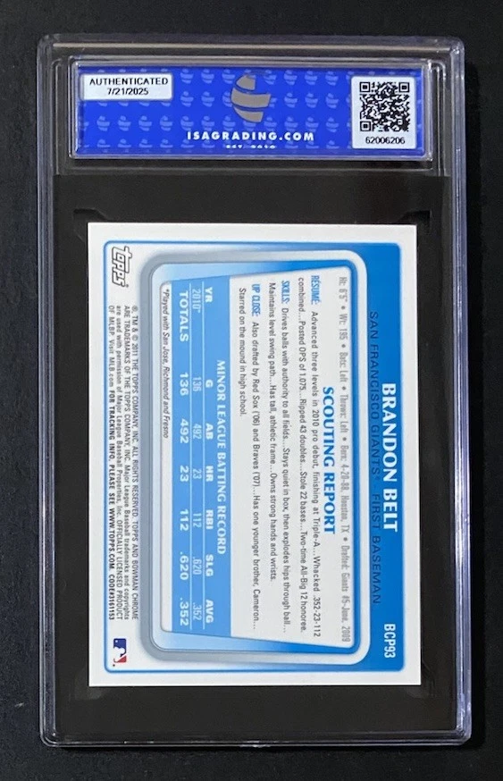 BRANDON BELT ISA 10 GMA Chrome Rookie  Autograph Certified - GEM MINT - Image 2 of 2