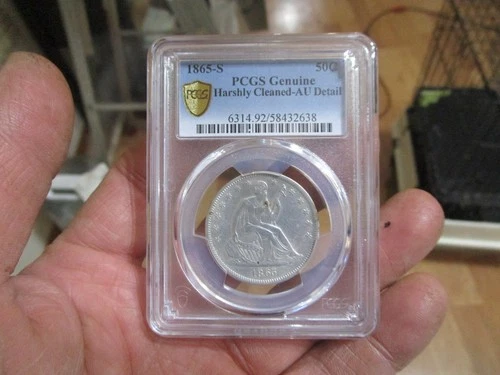1865-S Seated Liberty Half Dollar Silver Coin PCGS Harshly Cleaned AU Details