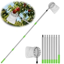 6.6 FT Fruit Picker Tool with Stainless Steel Pole & Soft Cloth Basket – Ligh...
